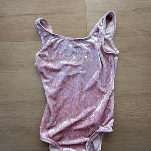 Pink Velvet Tank Leotard with Rhinestone Heart